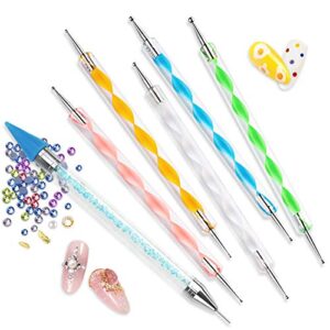 Kalevel Nail Art Dotting Pen Rhinestone Picker Wax Pen Pencil Applicator Manicure Tool Double-Sided Set of 6, Blue