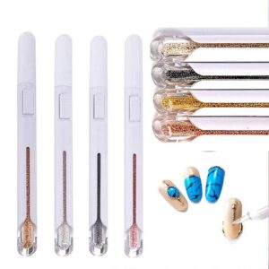HEWANG 0.8mm Nail Beads Dotting Bullion Pen,Beautiful and Charming Nail Art Dotting Pen,Mini Caviar Metal Beads Dotting Bullion Pen,Nail Rhinestone Picker Beads Picker Dotting Pen (4 Colors)