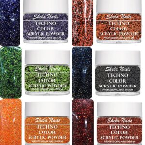 SHEBA NAILS Acrylic Powder Halloween Glitter Mix KIT – 1oz Jar Each Hocus Pocus> Jack ‘O’ Lantern> Candy Corn> Goblin> Batty & Redrum