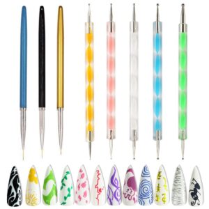 Nail Art Tools Brushes Set, 8 Pcs Nail Art Painting Brush Pen Tools – 5 Pcs Dotting Pen Tools ＆ 5 Pcs Nail Art Liner Brushes for Nail Art Tips Builder and Nail Painting