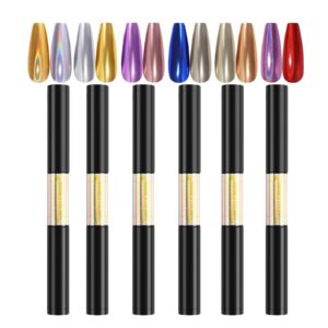 RoseFlower 6pcs Double Head Air Cushion Nail Powder Pen>Chrome Nail Powder Pen>Manicure Cushion Magic Pen>Solid Mirror Nail Pen Holographic Powder Phantom White Gold Silver Blue Purple Nail Powder