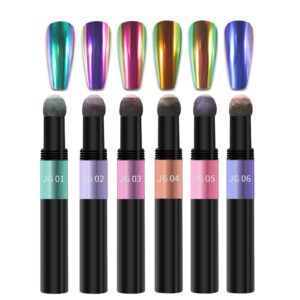RoseFlower 6 Colors Air Cushion Nail Powder Pen>Chrome Nail Powder Pen>Metallic Chrome Air Pen Holographic Powder>Manicure Cushion Magic Pen>Laser Phantom Series Magic Mirror Powder#B
