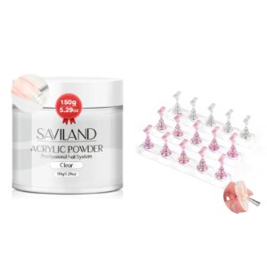 Saviland Clear Acrylic Powder 5.29OZ Large Capacity Acrylic Nail Powder Polymer Beginner SAVILAND 3 Set Essentials Nail Stand for Press Ons :Powerful Magnetic Nail Holder for Painting Nails Stand Fake