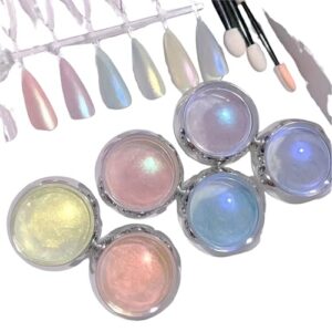 6pcs Aura Chrome Nail Powder Set – Mirror Chrome Powder for Nail Art> Iridescent Multichrome Pigment> Holographic Shimmer> Color Shifting Dust