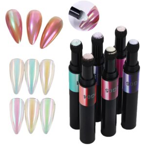 PTGMH 6 Pcs Nail Polish Pen 6 Colors Chrome Nail Powder Air Cushion Mirror Nail Polish Holographic Powder Mirror Effects Nail Art Pens (colorful (6 pcs))