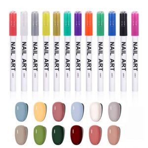 Malena 12 Colors Nail Polish Pen For Nail Art Pens Fine Tip One Step DIY Design Fine Nail Art Pen Manicure Drawing Painting Pen Polish Marker Pen Nail Art Beauty Tool>White