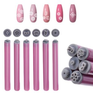 UNICRAFTALE 6Pcs Nail Art Stamp Pen Set 6 Styles Nail Flower Design Stamping Pen Nail Art Stamp Pen Nail Dot Tool Various Patterns DIY Nail Printing Template Tool for Women