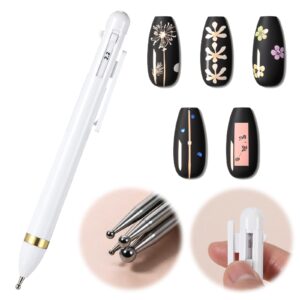 HJZHII 4 in-1 Nail Dotting Pen, Nail Art Pens, Quick-Paint Dotting Tools Nail Art Drill Pen Ballpoint Nail Art Pen Dotting Pen Tool Nail Art Tip Dot Paint Manicure Kit (White)