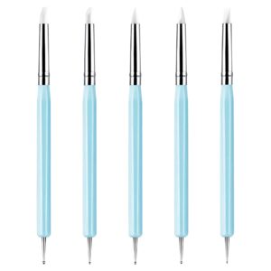 Nail Pen Set 5PCS Double-Headed Drill Pole Flower Needle Stretch Pens,Double Ended Nail Art Brushes,Nail Art Design Pen Painting Tools for DIY Nail Art Designs (Blue)