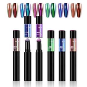 MKNZOME 6 Pcs Chrome Nail Powder Pen Chrome Powder for Gel Nails Metallic Mirror Effect Holographic Aurora Pigment for Gel Polish Nail Art Decoration Manicure Tool Nail Art