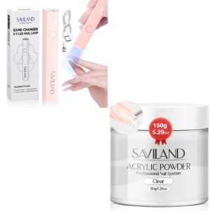 Saviland Clear Acrylic Powder 5.29OZ Large Capacity Acrylic Nail Powder Polymer Beginner SAVILAND Handheld U V Light for Nails: 2025 Pink 3W Portable Mini UV Light for Gel Nail Sticker LED