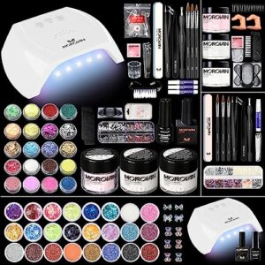 Morovan Acrylic Nail Kit – Glitter Acrylic Powders Professional Acrylic Nail Kit Set With Everything With Lamp Nail Tips Acrylic Brushes DIY Nail Decoration Tools For French Nail Art Manicure Extension Beginner DIY Salon