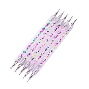 Healeved 5pcs Colorful Dotting Pen Double Acrylic Rod for Nail Art Rhinestones Picker Tool