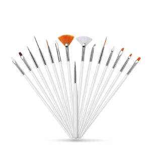 JIAHAO 15pcs Nail Art Brush Liner Dotting Fan Design Flat Crystal Painting Drawing Carving Pen UV Gel Manicure Tool Set