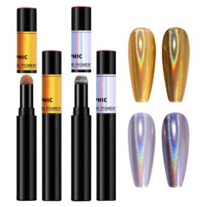 SMTHOME 2 Pieces Magic Chrome Nail Powder Pen Holographic Air Cushion Nails Pens DIY Glitter Unicorn Mirror Effect Pigment Fingernail Decoration Sponge Stick Rainbow Manicure Tool for Beauty