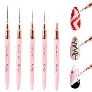 Metallic Nail Art Brushes>5pcs Nail Art Design Pens>Liner Brushes Set>Gel Polish Painting Tools for Long Lines,Thin Details>Fine Drawing>Delicate Coloring,Sizes 7/9/11/15/25mm (Pink)