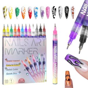 Esinyee 12 colors waterproof nail art graffiti pen 0.5mm quick-drying for nail painting markers nail painting brush