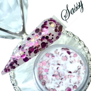 Sassy Dip Powder Acrylic Powder> Nail Art Designs> Manicure or Pedicure Dipping Powder for Home or Salon Use. Dip Powder System> Long Lasting> Cruelty Free. 0.25 Oz Jar.