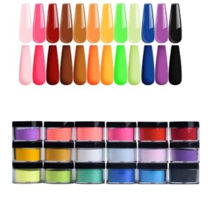 18PCS Acrylic Powder Set> 18 Colors Professional Polymer Acrylic Nail System Colorful Set DIY Nail Art Powder for 3D Manicure Nail Extension French Nails No Nail Lamp Needed