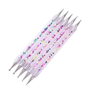 Outanaya 5pcs Nail Art Dotting Pens Rhinestones Double-headed Acrylic Rod for Nail Point Pen Manicure Tools