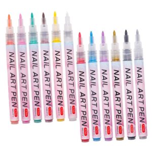 PLAFOPE Professional Nail Art Pen Set 12 Colors Nail Art Paint Pens for Fingernail Decorating