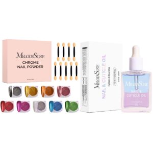MelodySusie 9Pcs Chrome Nail Powder for Gel Nails 15ML Cuticle Oil