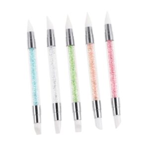 HAPINARY 5 Drill Nail Art Pens Double Head Point Drill Silicone Pen Set for Professional Diy Manicure