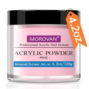 Morovan 4.2 Oz Pink Acrylic Powder System Nail Art Powder with Professional Nail System for Nail Extension Acrylic Nail Powder