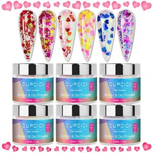 CUPCICI Acrylic Powder Set> 6 Colors Valentine’s Day Nail Acrylic Powder 3D Heart Nail Glitter 2in1 Acrylic & Dip Powder Set for Acrylic Nail Extension Nails Home DIY Salon Nail Art Gifts