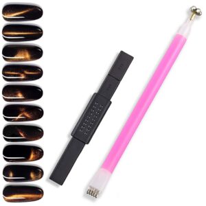 SILPECWEE 2Pcs Acrylic 3D Cat Eye Nail Art Magnetic Wand Double-Head Magnet Pen UV Gel Nail Polish DIY Tools Manicure Accessories