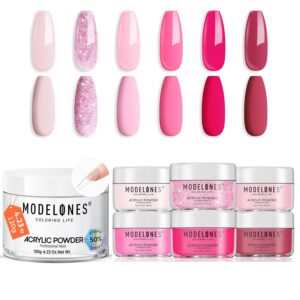 Modelones Upgraded 4.23oz Clear Acrylic Powder & 6 Colors Acrylic Nail Powder Set