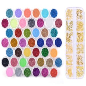 HitHopKing Acrylic Powder> 45 Color Glitter Acrylic Powder +Small Applique> Set for Nail Art 3D DIY Tips Decoration