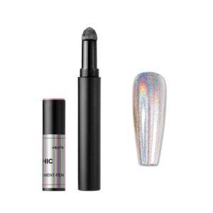 Glitter Chrome Nail Art Sticks Holographic Nail Powder Pen Air Cushion Pen Nail Art DIY Gel Nail Decoration Sponge Stick Rainbow Unicorn Mirror Effect Manicure Tool Fall Silver