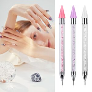 Goodsing Nail Rhinestone Picker, Dual-ended DIY Nail Art Dotting Pen 3 Pack Rhinestone Dotting Tool for Nail Gems Stones Crystals Nail Art Decoration Tool with Acrylic Storage Box