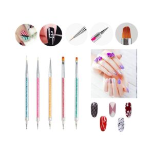 5 Pcs Nail Art Liner Pens Dotting Brushes Dual-ended Nail Art Point Drill Drawing Tool Set Acrylic Manicure Tool Nail Art Design Dotting Pen Tools for Home DIY and Salon