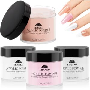 480g Acrylic Powder Set of 4> EBANKU Acrylic Powder Large Capacity Professional Acrylic Nail Powder for Nail Acrylic Extension> Nail Carving> Long-Lasting> No Nail Lamp Needed
