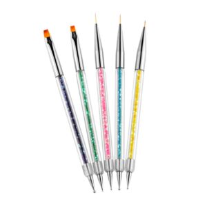 PartyKindom Nail Art Accessories 5pcs Nail Painting Drawing Pen Manicure Supplies for Gel Polish Line Art Fine Detail Work