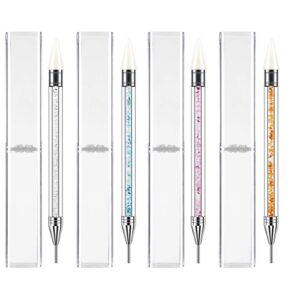 Waloden 4 PCS Rhinestone Picker Dotting Pen Dual-Ended Rhinestone Beads Picker Wax Tip Pencil Dotting Pen Applicator Tool for Pick Up Nail Beads Rhinestones Studs Gems Jewel Crystal Diamond Stones
