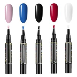 Nail Art Pens>One Step Semi Permanent Nail Polish Pens 3 in 1 Nail Gel Pens>5 Pieces (002>034>086>079>085)