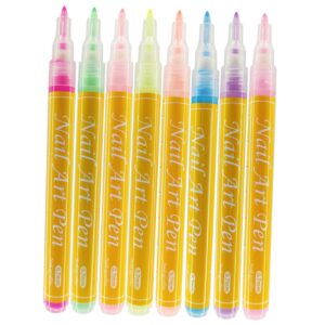 Healeved Nail Art Painting Pen Set 8pcs Fluorescent Nail Art Pens Double Ended Dotting Pen Nail Art Markers for Painting Nails Diy Manicure Tools for Nail Salons