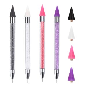 OIFEN Rhinestone Picker Tool ,4 Pcs Dual-Ended Wax Pencil for Rhinestones with 4 Extra Wax Tips for Nail Art Decoration