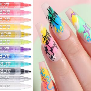 SUTOKAKA 12 Colors Nail Art Pens Set>Graffiti Dotting Nail Polish Pens Drawing Painting Point Liner Acrylic Painted Pen Kit for Home & Salon DIY Nails Art Design Manicure Tools