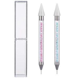 2 Pieces Rhinestone Picker Dotting Pen, Wax Pencil Pen Dual-ended Rhinestone Gems Crystals Studs Picker Dotting Pen Crystal Beads Handle Manicure Nail Art 5D DIY Decoration Tool