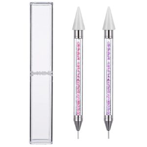 2 Pieces Rhinestone Picker Dotting Pen, Wax Pencil Pen Dual-ended Rhinestone Gems Crystals Studs Picker Dotting Pen Crystal Beads Handle Manicure Nail Art 5D DIY Decoration Tool