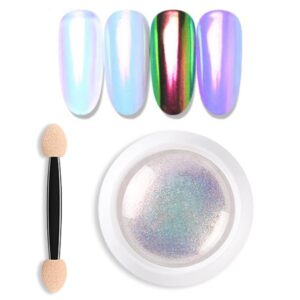 PrettyDiva Iridescent Nail Powder – Mermaid Nails Powder Aurora Powder Chameleon Pigment for Nails> White Iridescent Mica Powder Unicorn Chrome Nails Powder for Nail Art