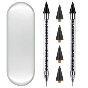 2 Pack Rhinestone Picker Tool Dotting Pen with 4 Wax Tips, Wax Pencil for Rhinestones, Crystal Diamond Pickup Tool Gem Jewel Applicator, Rhinestone Tool for Crafting Bedazzling DIY Nail Art