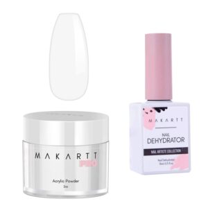 Makartt Acrylic Powder 2oz Clear Bundle with Makartt Nail Dehydrator 15ML Acrylic Nail Powder Professional Colored Acrylic Nail Supplies