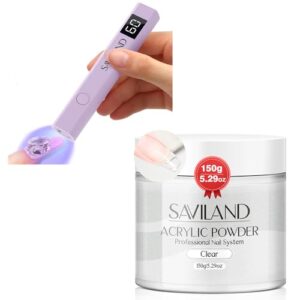 Saviland Clear Acrylic Powder 5.29OZ Large Capacity Acrylic Nail Powder SAVILAND U V Light for Nails: 12W Handheld U V Lamp for Gel Nails Purple LED Nail Lamp Portable Mini Nail Dryer for Curing Gel P