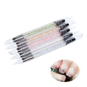 Nail Brushes 5Pcs/Set Rhinestone Nail Art Brushes Silicone Dual Heads Carving Pen Multiple Usage Manicure Tool Gel Brush with Handle