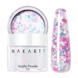 Makartt Glitter Acrylic Nail Powder> 2oz Professional Mixed Sparkly Acrylic Powder> Rose Red Blue Geometric Dot Clear Nail Acrylic Powder for Extension 3D Carving Sticking Manicure> No Lamp Needed